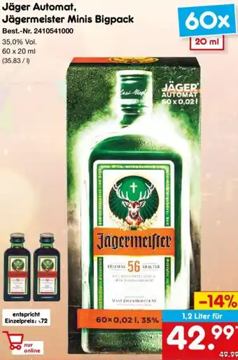 Netto Marken-Discount Jäger Automat, Jägermeister Minis Bigpack Angebot