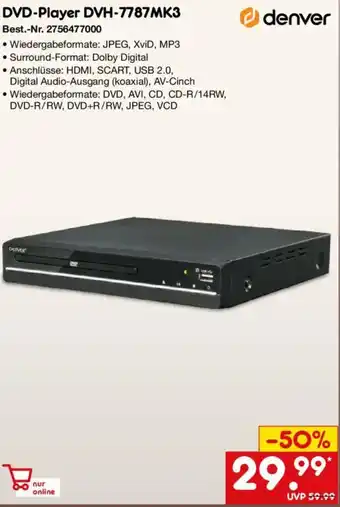 Netto Marken-Discount denver tigerbox DVD-Player DVH-7787MK3 Angebot