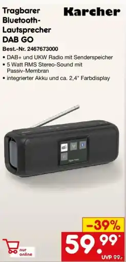 Netto Marken-Discount Karcher Tragbarer Bluetooth- Lautsprecher DAB GO Angebot