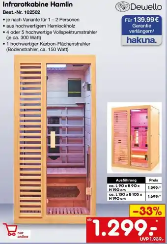 Netto Marken-Discount Dewello Infrarotkabine Hamlin Angebot