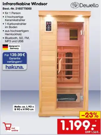 Netto Marken-Discount Dewello Infrarotkabine Windsor Angebot