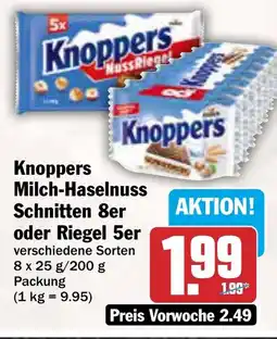 AEZ Knoppers Milch-Haselnuss Schnitten 8er oder Riegel 5er Angebot