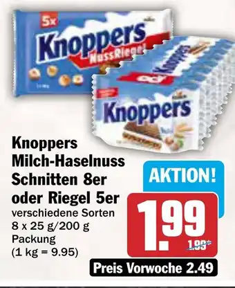 AEZ Knoppers Milch-Haselnuss Schnitten 8er oder Riegel 5er Angebot