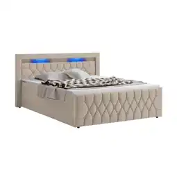 Netto Marken-Discount Juskys Boxspringbett Leona Samt 180x200 cm in Beige – mit LEDs, Topper & H4-Federkern-Matratzen Angebot