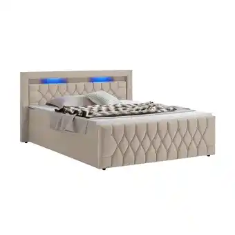 Netto Marken-Discount Juskys Boxspringbett Leona Samt 180x200 cm in Beige – mit LEDs, Topper & H4-Federkern-Matratzen Angebot