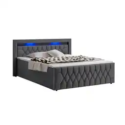 Netto Marken-Discount Juskys Boxspringbett Leona Samt 180x200 cm in Grau – mit LEDs, Topper & H4-Federkern-Matratzen Angebot