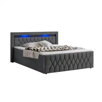 Netto Marken-Discount Juskys Boxspringbett Leona Samt 180x200 cm in Grau – mit LEDs, Topper & H4-Federkern-Matratzen Angebot