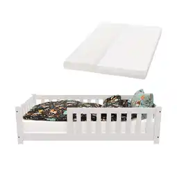 Netto Marken-Discount Juskys Kinderbett Naya 80x160 cm - Bett mit Matratze, Rausfallschutz & Lattenrost - Bodenbett Weiß Angebot