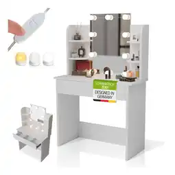 Netto Marken-Discount Juskys Schminktisch Zoey mit LED-Beleuchtung & Stauraum, moderne Oberfläche mit Schublade – Weiß Angebot