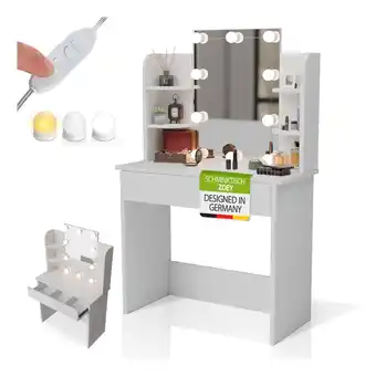 Netto Marken-Discount Juskys Schminktisch Zoey mit LED-Beleuchtung & Stauraum, moderne Oberfläche mit Schublade – Weiß Angebot