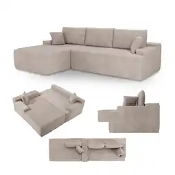 Netto Marken-Discount Juskys Sofa Coredo Links - Ecksofa 3 Sitzer, Couch in L Form mit Ottomane - Cord in Taupe Angebot