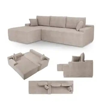 Netto Marken-Discount Juskys Sofa Coredo Links - Ecksofa 3 Sitzer, Couch in L Form mit Ottomane - Cord in Taupe Angebot