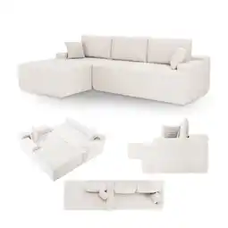 Netto Marken-Discount Juskys Sofa Coredo Links - Ecksofa 3 Sitzer, Couch in L Form mit Ottomane - Cord in Creme Angebot