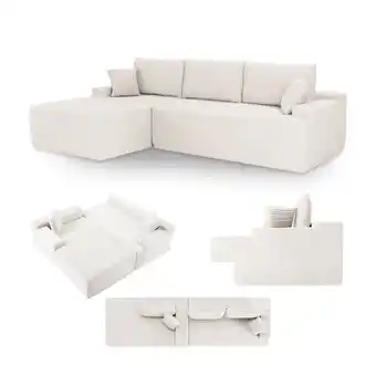 Netto Marken-Discount Juskys Sofa Coredo Links - Ecksofa 3 Sitzer, Couch in L Form mit Ottomane - Cord in Creme Angebot