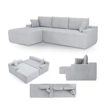 Netto Marken-Discount Juskys Sofa Coredo Links - Ecksofa 3 Sitzer, Couch in L Form mit Ottomane - Cord in Hellgrau Angebot