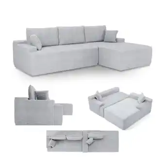 Netto Marken-Discount Juskys Sofa Coredo Rechts - Ecksofa 3 Sitzer, Couch in L Form mit Ottomane - Cord in Hellgrau Angebot
