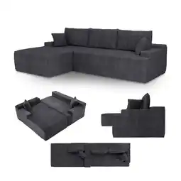 Netto Marken-Discount Juskys Sofa Coredo Links - Ecksofa 3 Sitzer, Couch in L Form mit Ottomane - Cord in Dunkelgrau Angebot