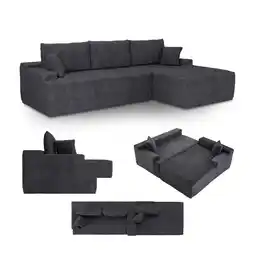 Netto Marken-Discount Juskys Sofa Coredo Rechts - Ecksofa 3 Sitzer, Couch in L Form mit Ottomane - Cord in Dunkelgrau Angebot