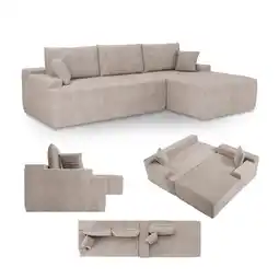 Netto Marken-Discount Juskys Sofa Coredo Rechts - Ecksofa 3 Sitzer, Couch in L Form mit Ottomane - Cord in Taupe Angebot