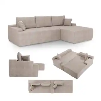 Netto Marken-Discount Juskys Sofa Coredo Rechts - Ecksofa 3 Sitzer, Couch in L Form mit Ottomane - Cord in Taupe Angebot