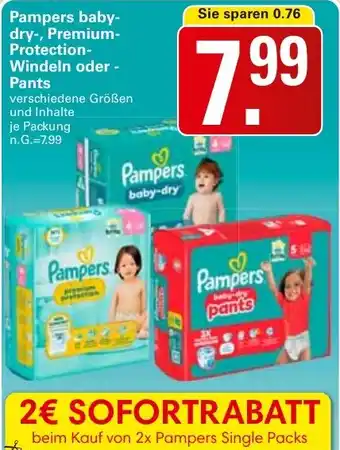 WEZ Pampers baby- dry-, Premium Protection Windeln oder Pants Angebot