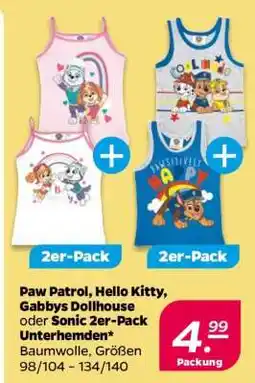 NETTO Paw Patrol, Hello Kitty, Gabbys Dollhouse oder Sonic 2er-Pack Unterhemden Angebot