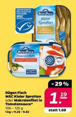 NETTO Rügen Fisch MSC Kieler Sprotten oder Makrelenfilet in Tomatensauce Angebot