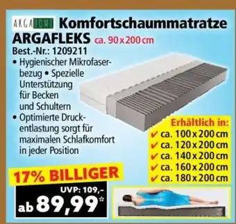 Norma Komfortschaummatratze ARGAFLEKS ca. 90 x 200 cm Angebot