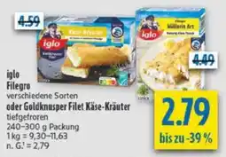 diska iglo Filegro oder Goldknusper Filet Käse-Kräuter Angebot