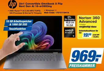expert Techno Land hp 2in1 Convertible Omnibook X Flip Next Gen Al 16-ar0653ng Angebot
