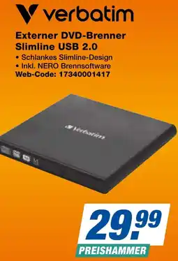 expert Techno Land Verbatim Externer DVD-Brenner Slimline USB 2.0 Angebot