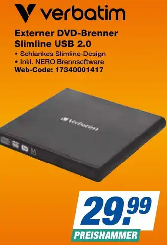 expert Techno Land Verbatim Externer DVD-Brenner Slimline USB 2.0 Angebot