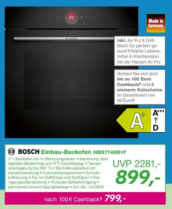 EP BOSCH Einbau-Backofen HBG774KB1F Angebot