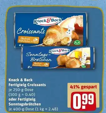 REWE Knack & back fertigteig croissants oder fertigteig sonntagsbrötchen Angebot