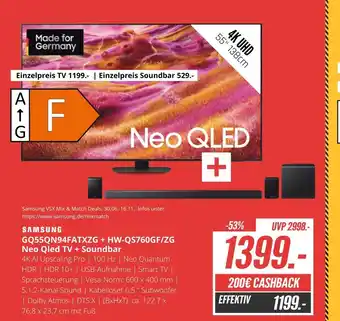 Hirsch und Ille Samsung gq55qn94fatxzg + hw-qs760gf/zg neo qled tv + soundbar Angebot