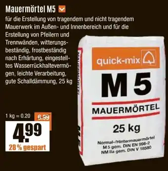 V Baumarkt quick-mix Mauermörtel M5 Angebot
