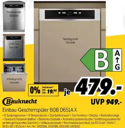MEDIMAX Bauknecht Einbau-Geschirrspüler BOB D651AX Angebot