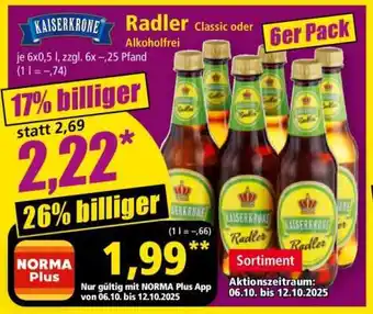 Norma Kaiserkrone Radler Alkoholfrei Classic oder Angebot