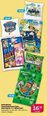 NETTO Bettwäsche Feuerwehrmann Sam, Paw Patrol oder Minecraft Angebot