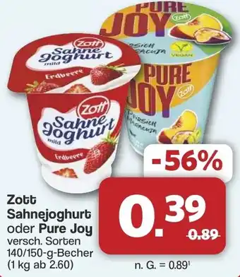 Famila Nord West Zott Sahnejoghurt oder Pure Joy Angebot