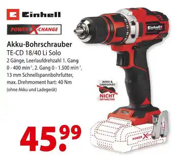 bauSpezi Einhell akku-bohrschrauber te-cd 18/40 li solo Angebot