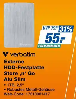 Expert Verbatim externe hdd-festplatte store 'n' go alu slim Angebot
