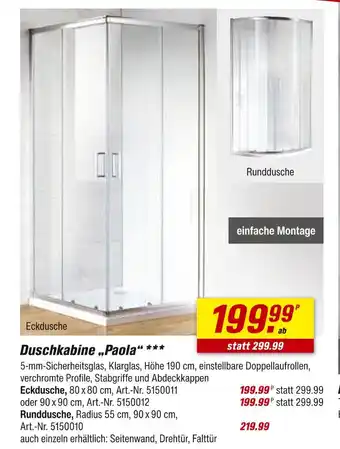 toom Baumarkt Duschkabine paola eckdusche Angebot
