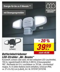 toom Baumarkt Batteriebetriebener led-strahler „mr. beams“, schwarz Angebot