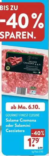 Aldi Süd GOURMET FINEST CUISINE Salame Cremona oder Salamini Cacciatora Angebot