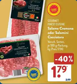 Aldi Süd GOURMET FINEST CUISINE Salame Cremona oder Salamini Cacciatora Angebot