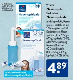 Aldi Süd VITALIS Nasenspül- Set oder Nasenspülsalz Angebot