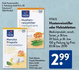 Aldi Süd VITALIS Hustenreizstiller oder Halstabletten Angebot