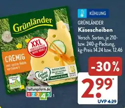 Aldi Süd GRÜNLÄNDER Käsescheiben Angebot