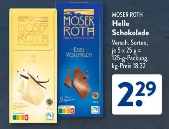 Aldi Süd MOSER ROTH Helle Schokolade Angebot